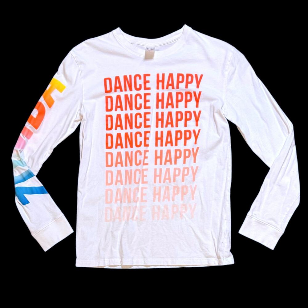 Zumba Wear T-Shirt Unisex Dance Happy White Long Sleeve Rainbow Graphic Sz XS